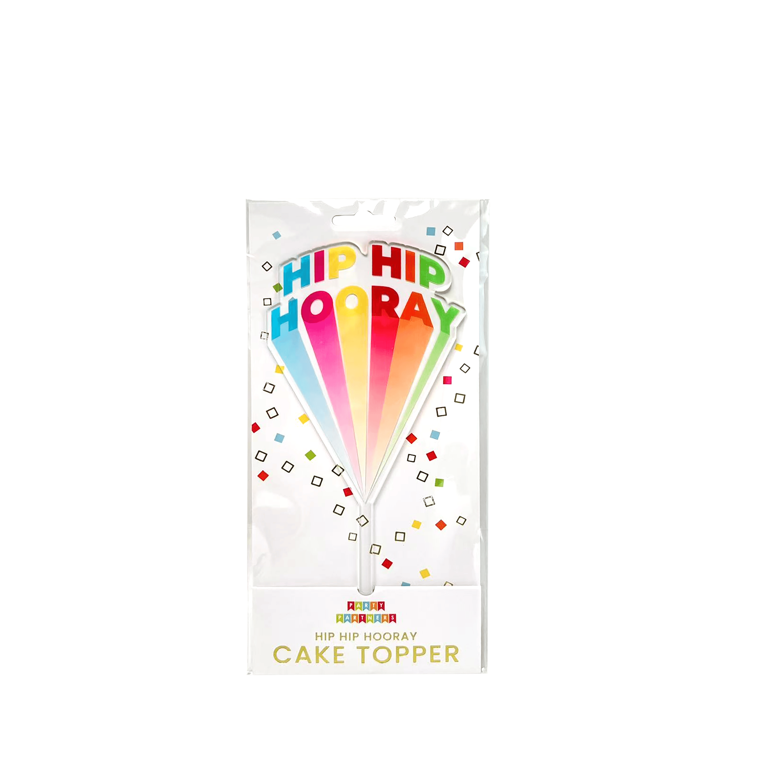 Silver "Hip Hip Hooray" cake topper by Pictura, slim design, ideal for celebrating birthdays or special occasions.